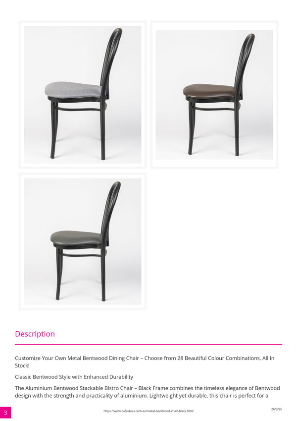 Aluminium Bentwood Stackable Bistro Chair - Black Frame