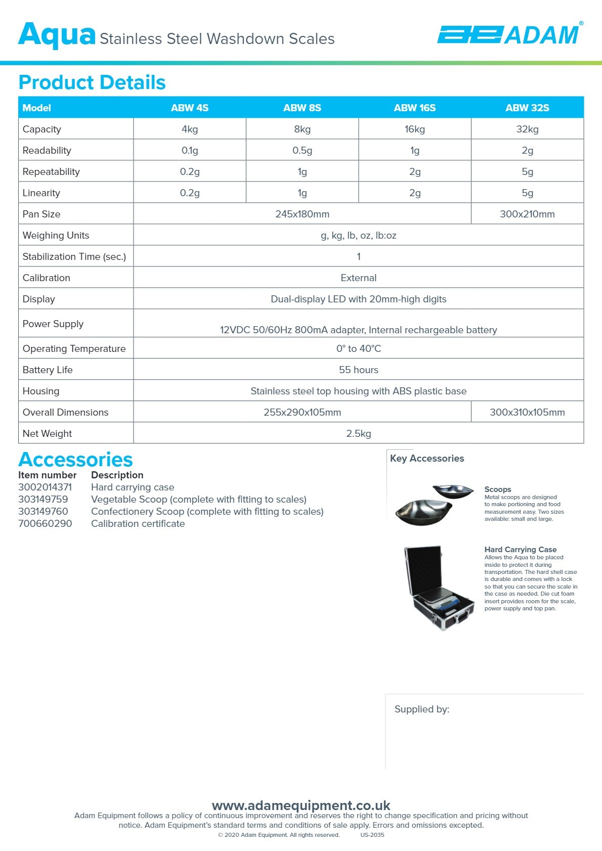 Adam Equipment Aqua ABW 4S - Stainless Steel Waterproof Scales