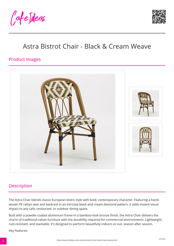 Astra Bistrot Chair - Black & Cream Weave