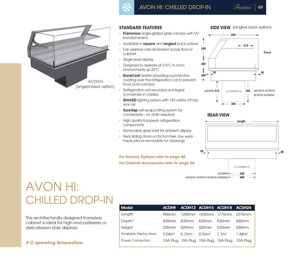 Festive Avon HI Chilled Drop-In 1530 - Angled Back Cold Food Display