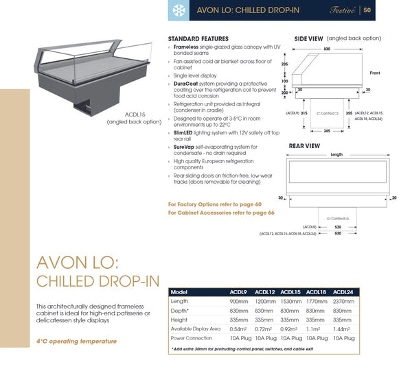 Festive Avon LO Chilled Drop-In 1200 - Angled Back Cold Food Display