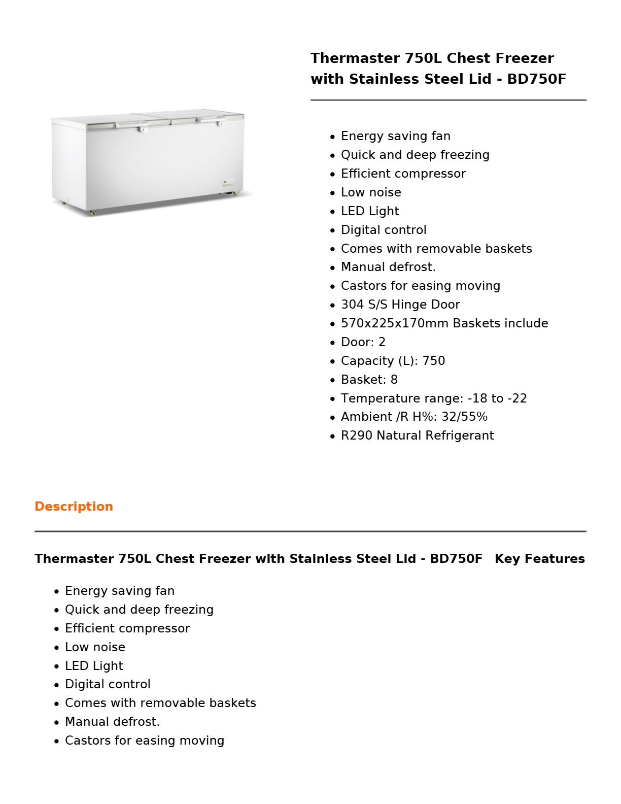 Thermaster BD750F - Chest Freezer