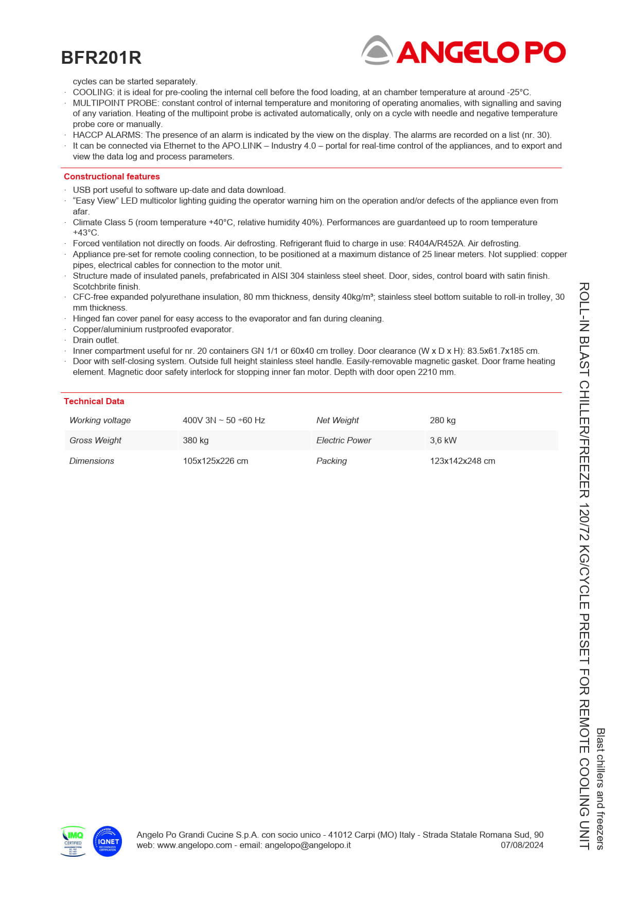 Angelo Po Blitz BFR201R - Roll-In Blast Chiller/Freezer