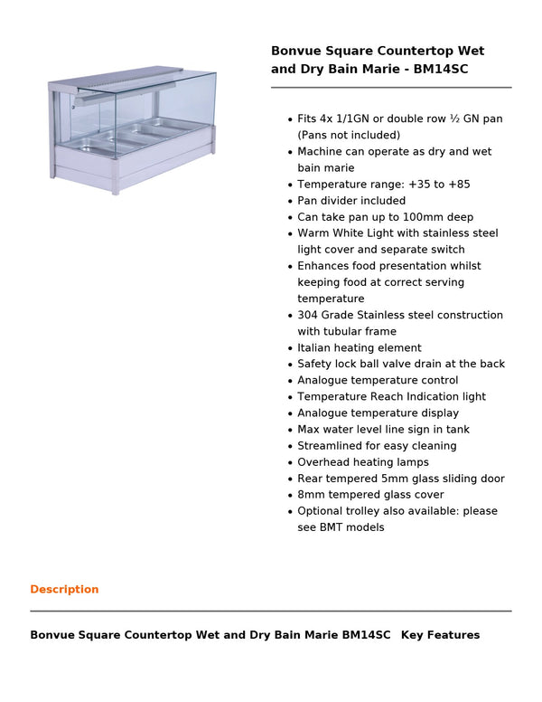 Bonvue BM14SC - Countertop Wet & Dry Bain Marie