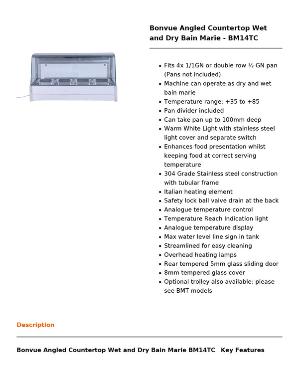 Bonvue BM14TC - Countertop Wet & Dry Bain Marie