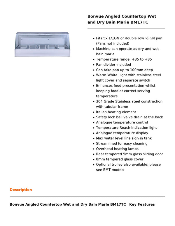 Bonvue BM17TC - Countertop Wet & Dry Bain Marie