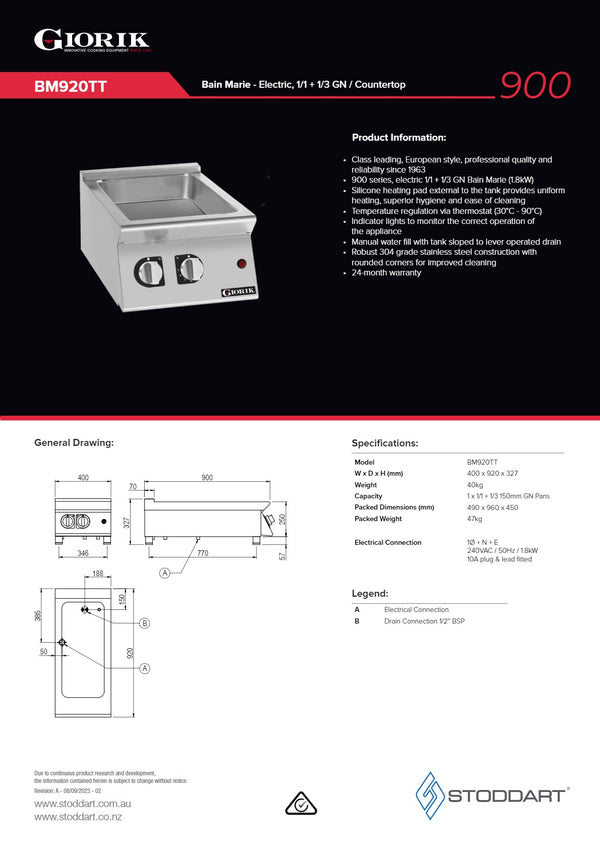Giorik BM920TT - Bain Marie Top