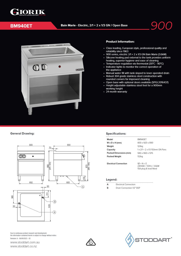 Giorik BM940ET - Bain Marie on Open Base