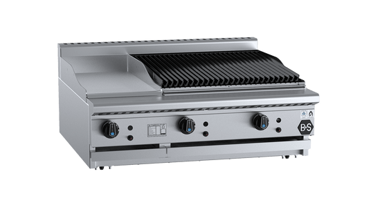 B+S Black BT-GRP3-CBR6BM - Combination Griddle & Char Grill