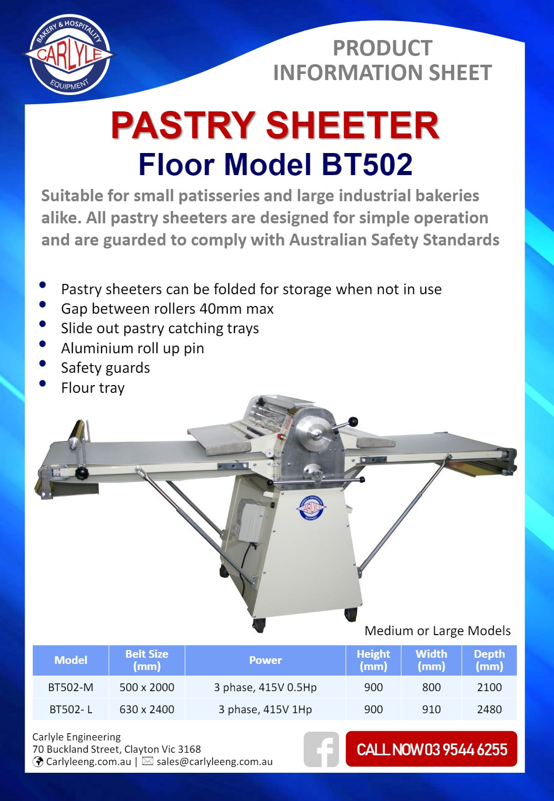 Carlyle BT502F-L - Large Pastry Sheeter