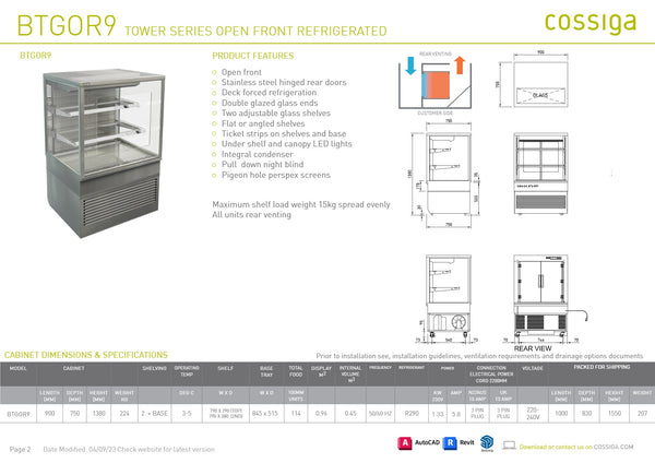 Cossiga BTGOR9 - Open Front Cold Food Display