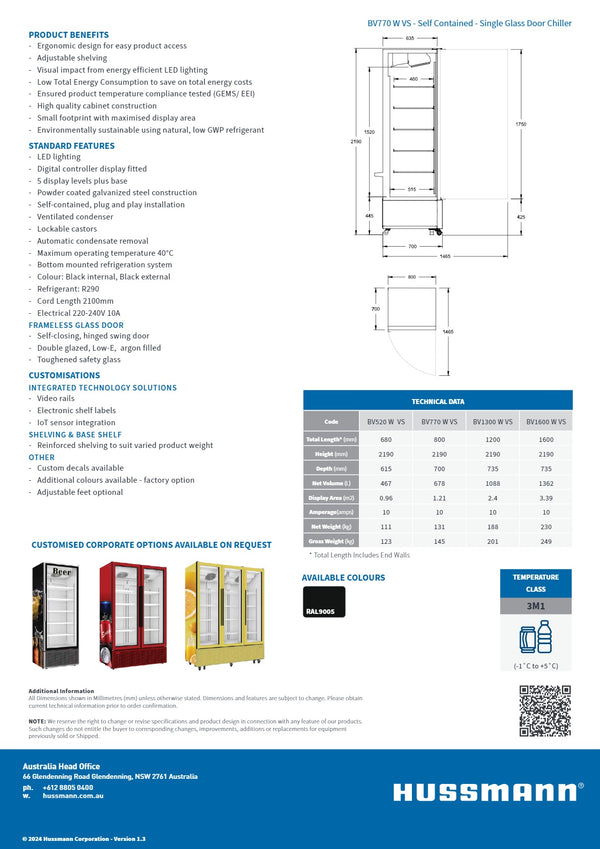 Hussmann BV770 WVS - Single Door Chiller