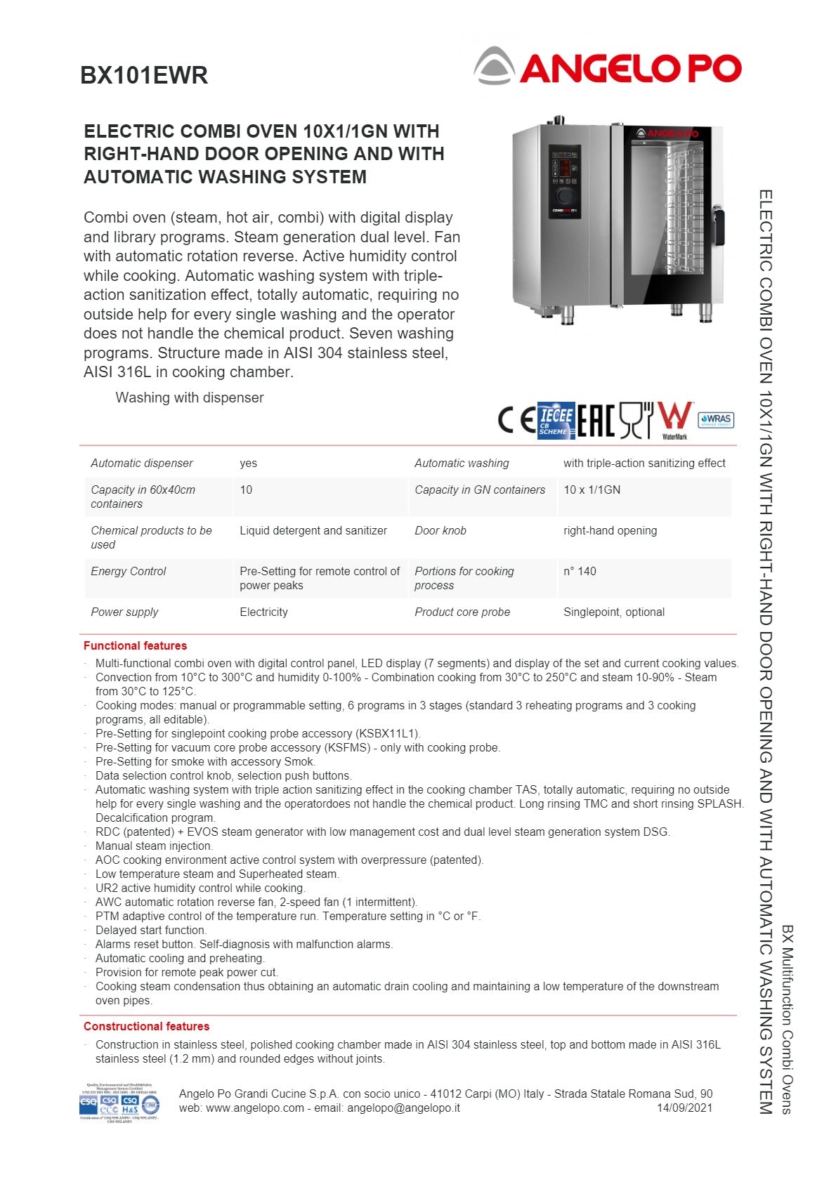 Angelo Po BX101EWR - Multifunction Combi Oven
