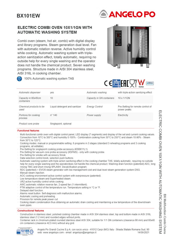 Angelo Po BX101EW - Multifunction Combi Oven