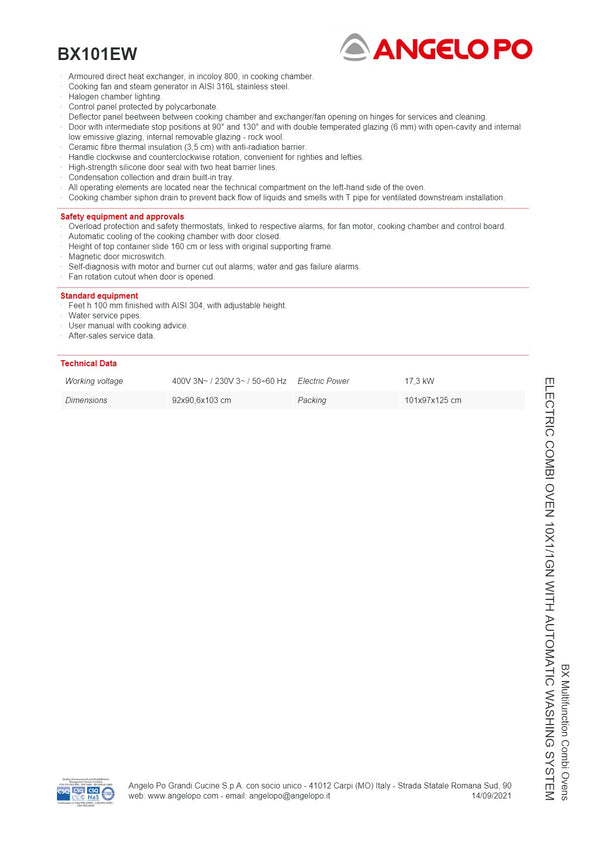 Angelo Po BX101EW - Multifunction Combi Oven