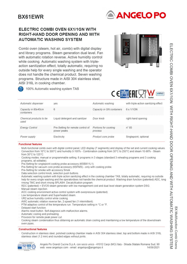 Angelo Po BX61EWR - Multifunction Combi Oven
