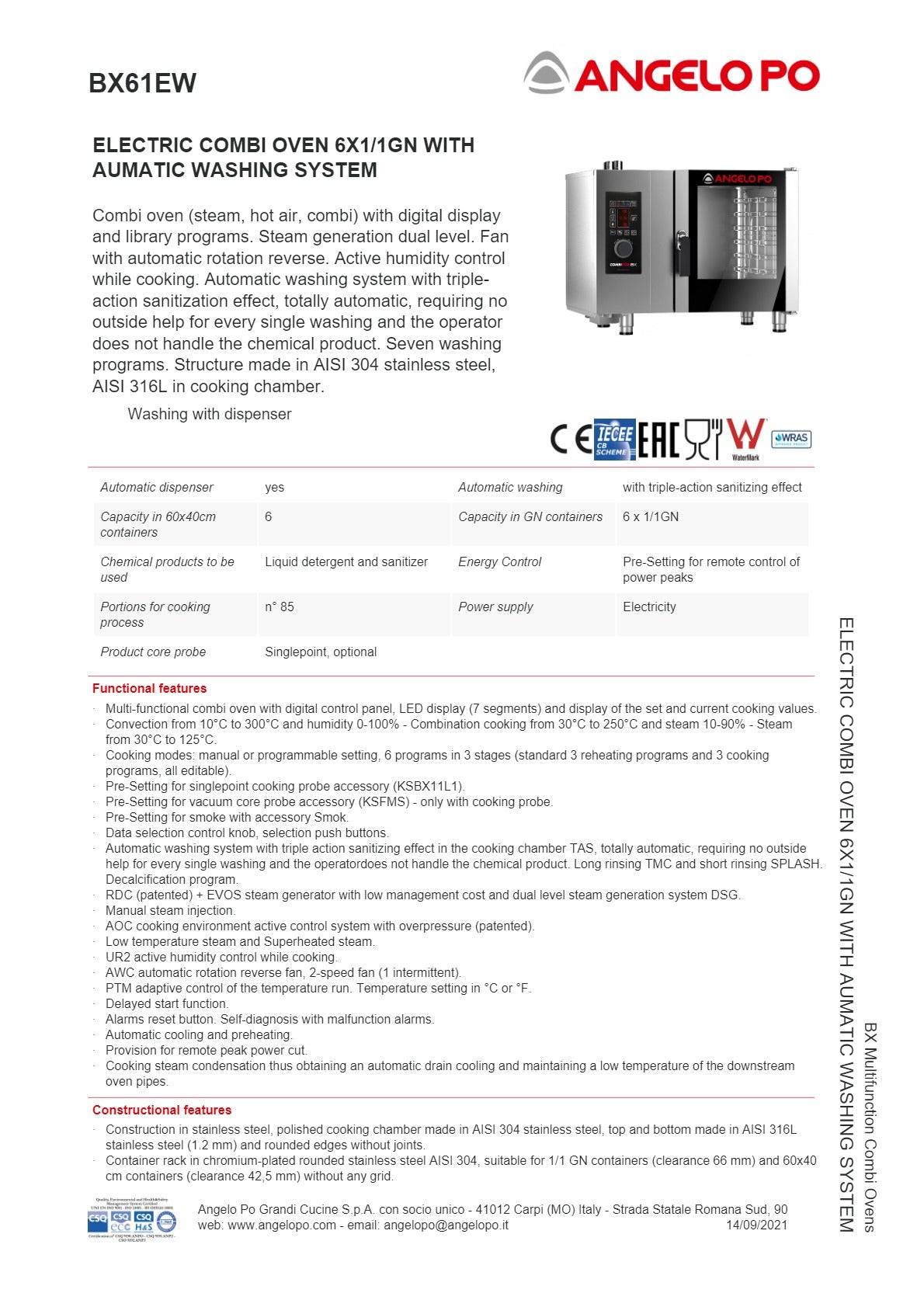 Angelo Po BX61EW - Multifunction Combi Oven