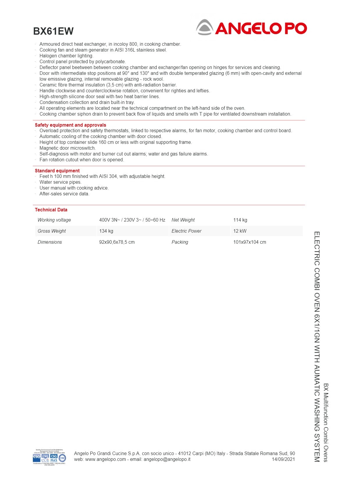 Angelo Po BX61EW - Multifunction Combi Oven
