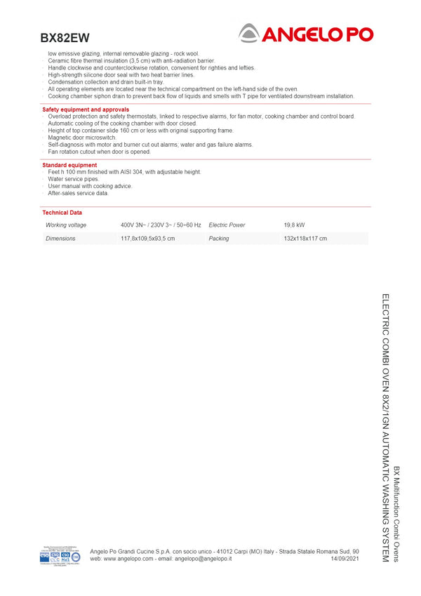 Angelo Po BX82EW - Multifunction Combi Oven