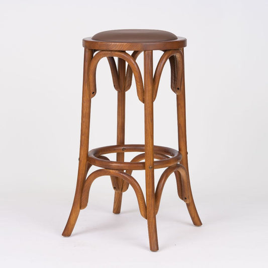 Bentwood Timber Round Bar Stool with PU Upholstered Seat
