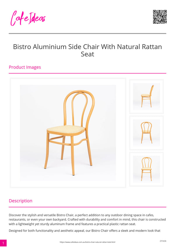 Bistro Aluminium Side Chair with Natural Rattan Seat