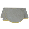 Gold Aluminium Edge HPL Laminate Tabletop in Blue Mist Quartz Complete Table with Black Cavallo 450 Table Base