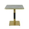 Gold Aluminium Edge HPL Laminate Tabletop in Blue Mist Quartz Complete Table with Brass Square Steel Indoor Table Base
