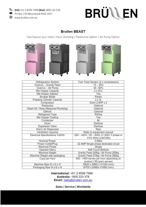 Brullen Beast - Floor Standing Soft Serve Ice Cream Machine