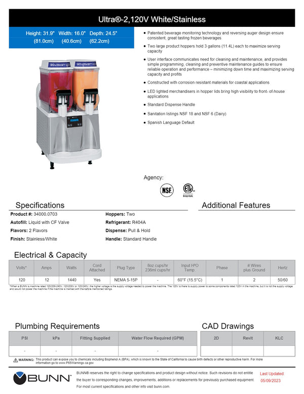 BUNN ULTRA 2 White - Slushie Machine