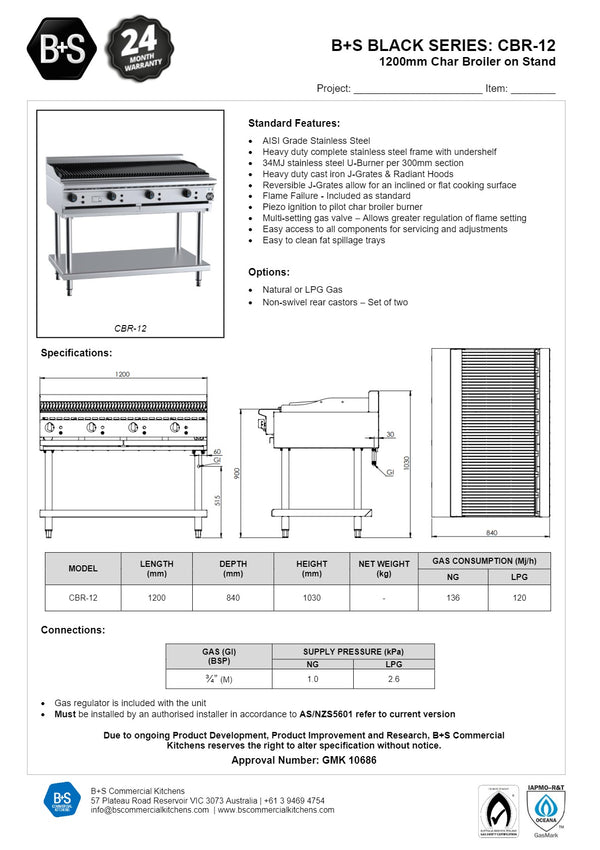 B+S Black CBR-12 - Char Broiler