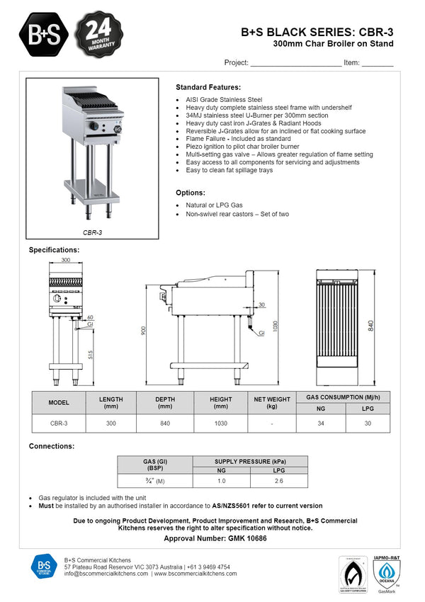 B+S Black CBR-3 - Char Broiler