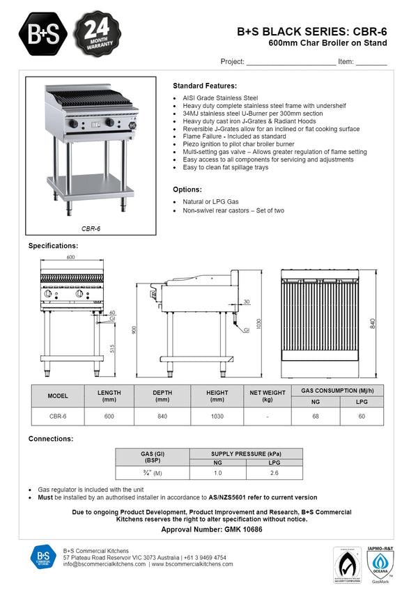 B+S Black CBR-6 - Char Broiler