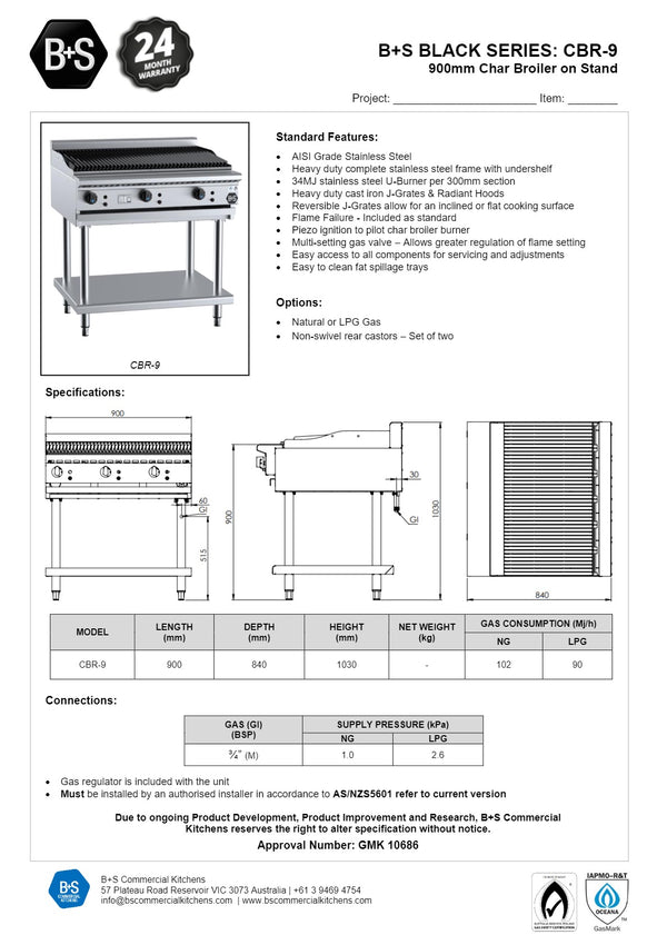 B+S Black CBR-9 - Char Broiler
