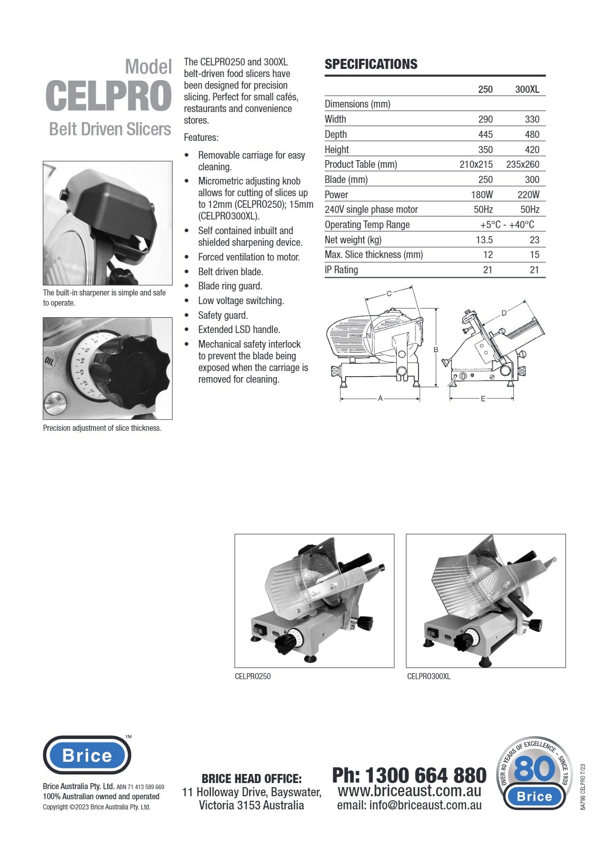 Brice CEL-PRO300XL - Gravity Feed Manual Slicer