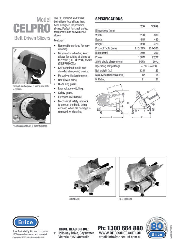 Brice CEL-PRO250 - Gravity Feed Manual Slicer