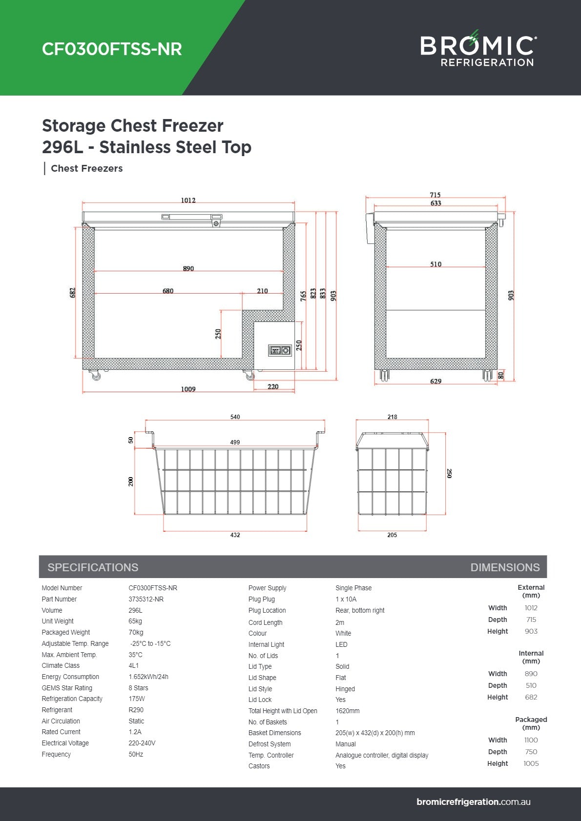 Bromic CF0300FTSS-NR - Storage Chest Freezer