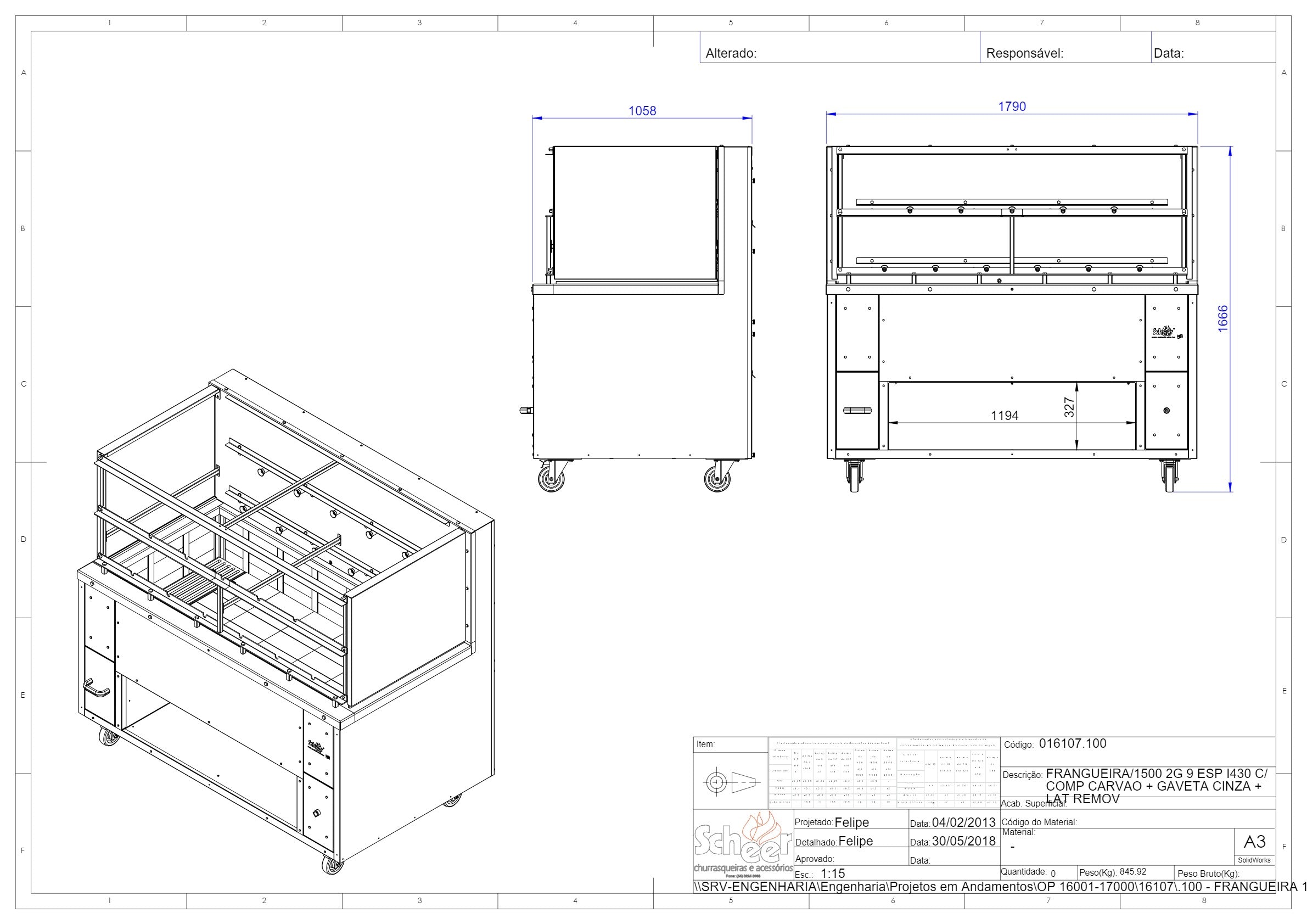 Scheer Proline Chicken Machine - 1800mm Charcoal Rotisserie