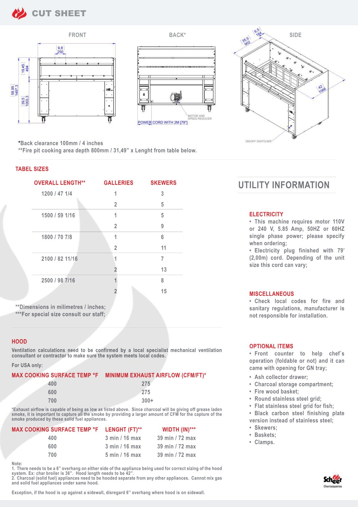Scheer Proline Chicken Machine - 1800mm Charcoal Rotisserie