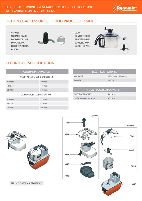 Dynamic CL322 - Combined Vegetable Slicer & Food Processor