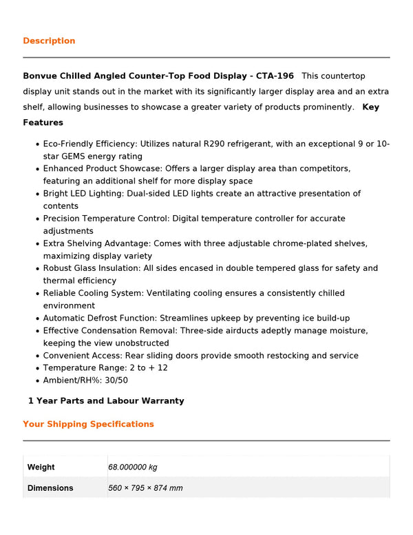 Bonvue CTA-196 - Countertop Cold Food Display