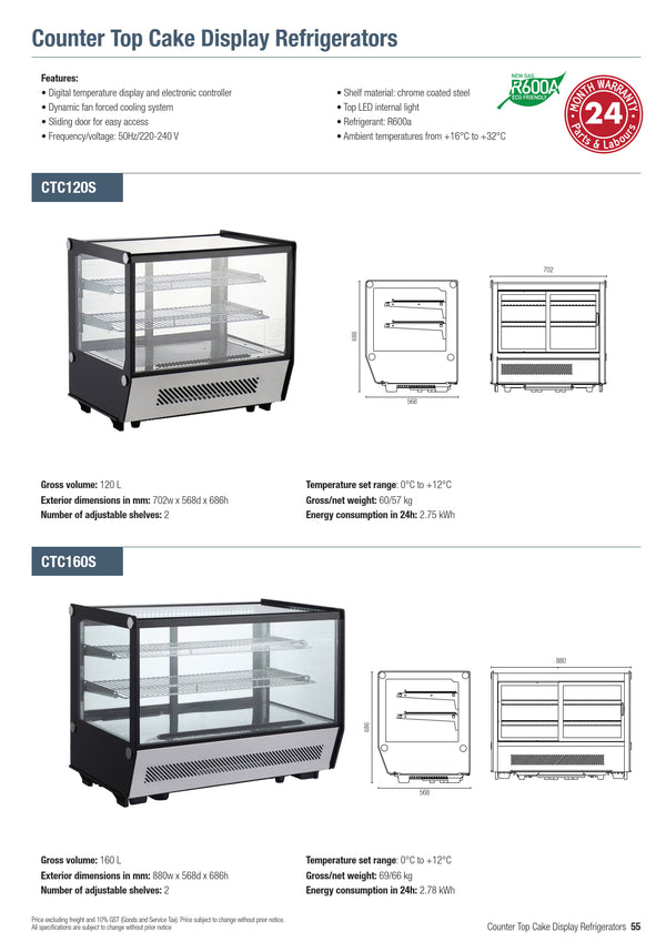 Exquisite CTC120S - Counter Top Curved Cold Food Display
