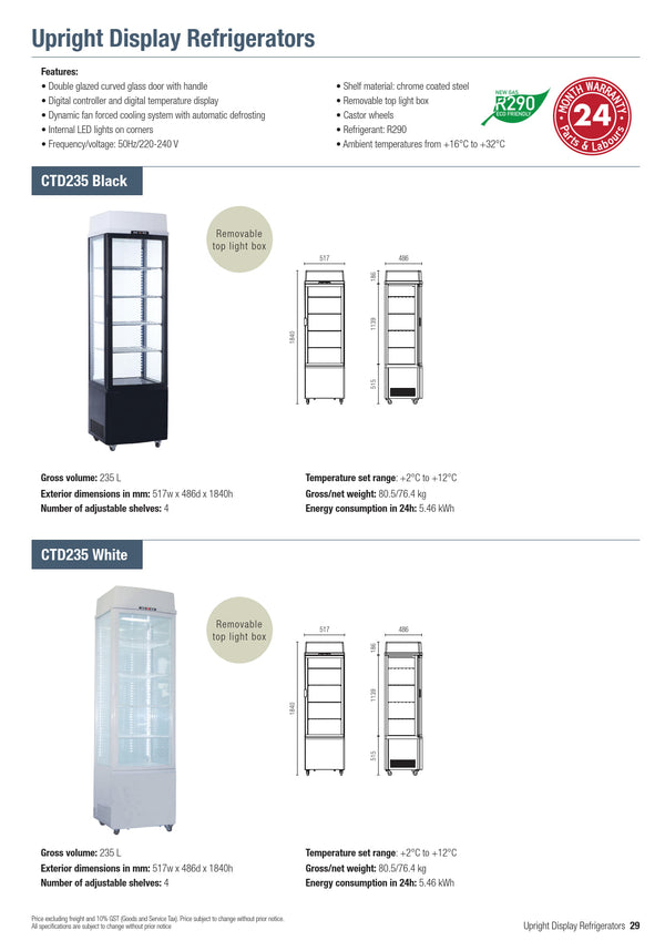 Exquisite CTD235 White - Upright Display Fridge