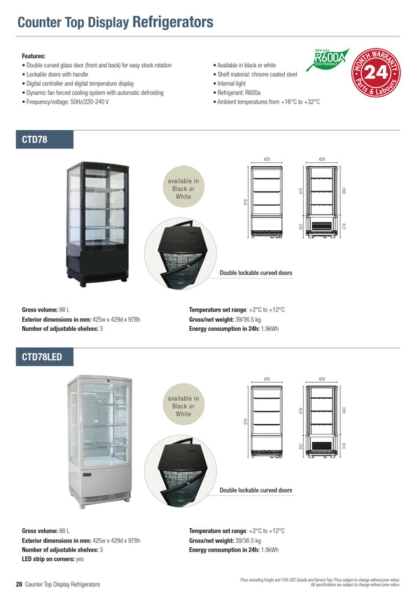 Exquisite CTD78 Black - Counter Top Cold Food Display