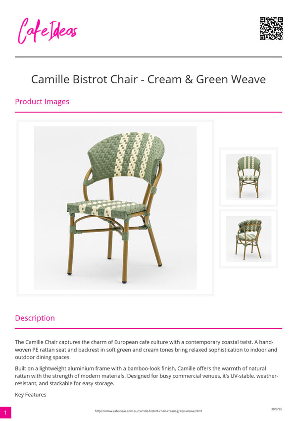 Camille Bistrot Chair - Cream & Green Weave