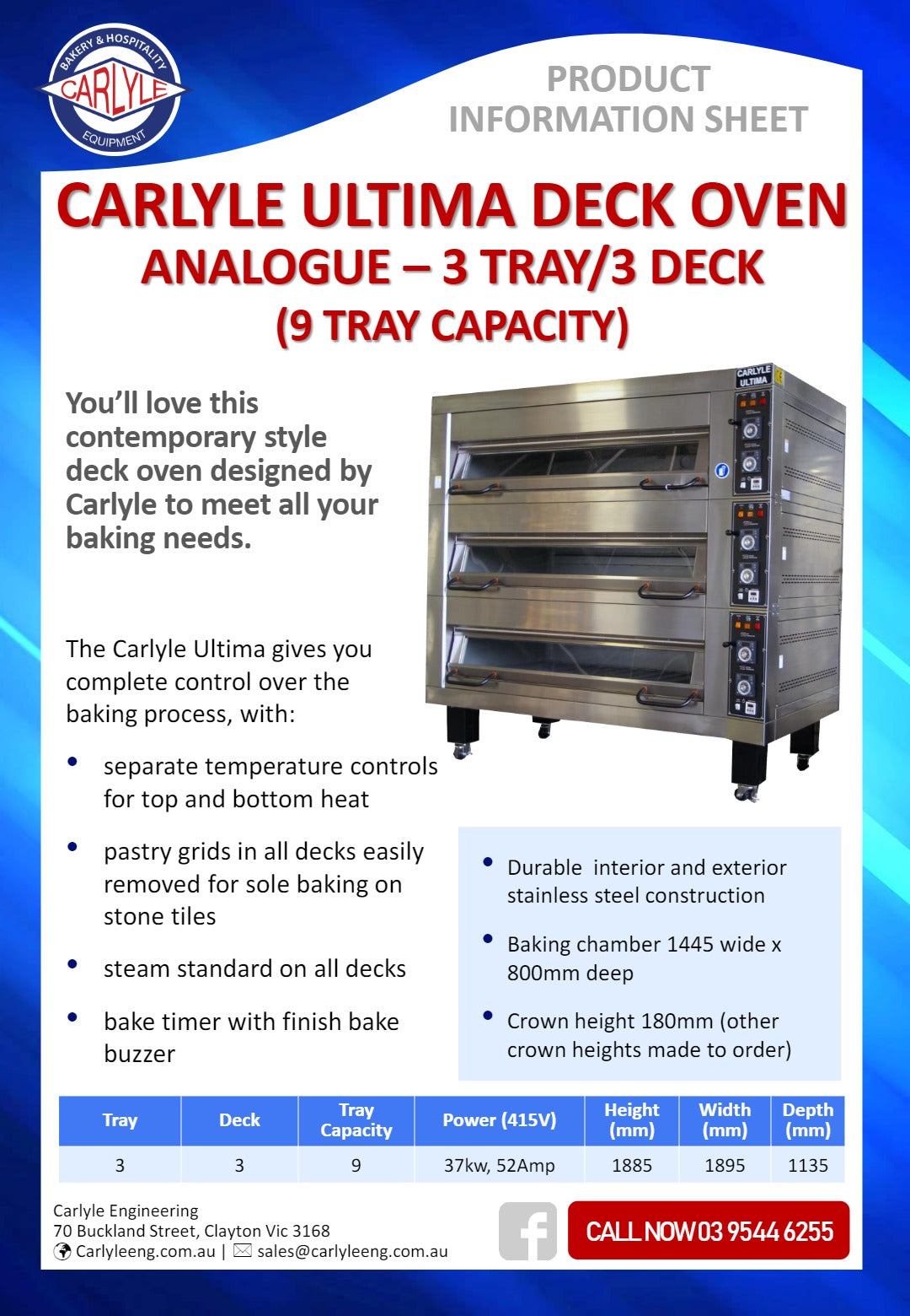 Carlyle Ultima 3-3 A - Electric Deck Oven
