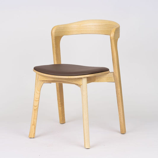 Clare Elmwood Dining Chair with Curved Backrest and PU Upholstered Seat