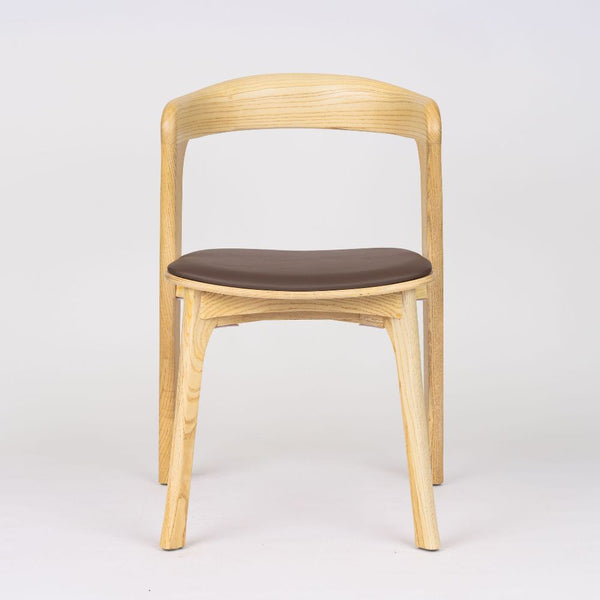 Clare Elmwood Dining Chair with Curved Backrest and PU Upholstered Seat