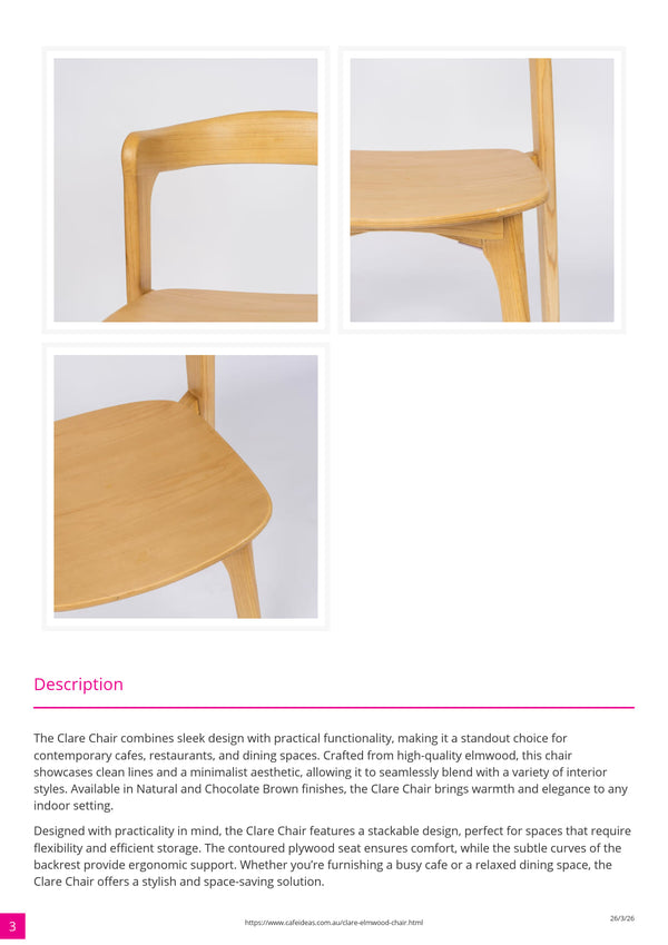Clare Elmwood Dining Chair with Curved Backrest