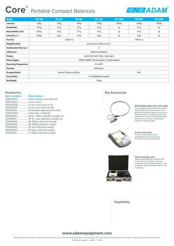 Adam Equipment Core CQT 202 - Portable Compact Balance