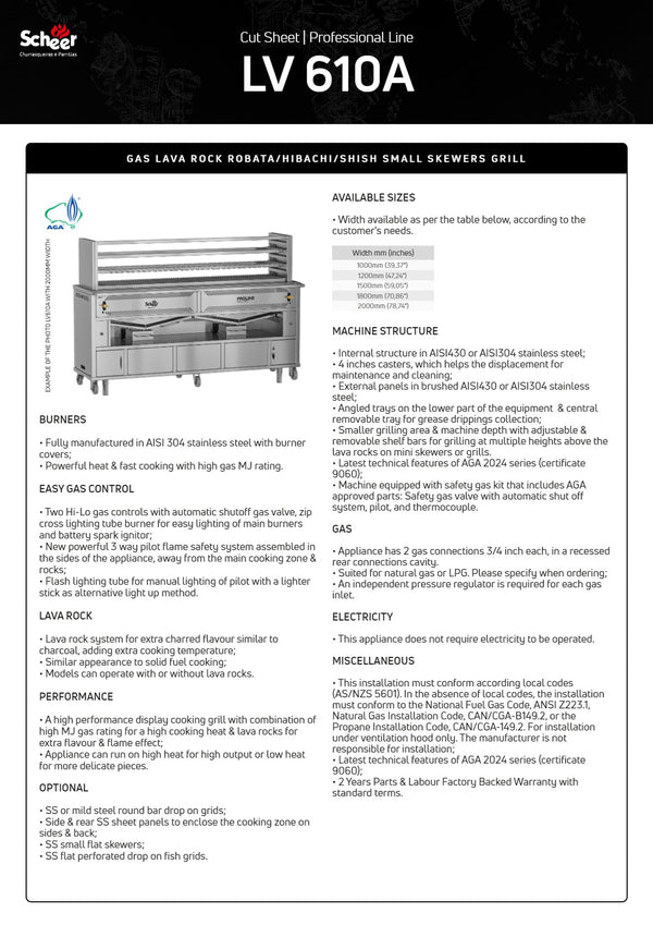 Scheer Proline LV610AC - 1500mm Gas Lava Rock Robata Grill